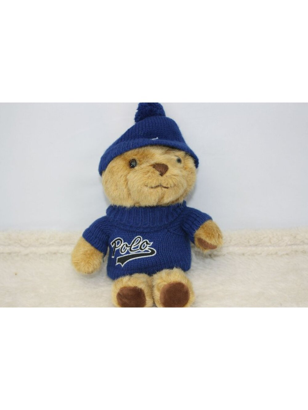 Ralph Lauren Polo Teddy Bear Plush With Blue Knit Sweater & Beanie 10" Collectib